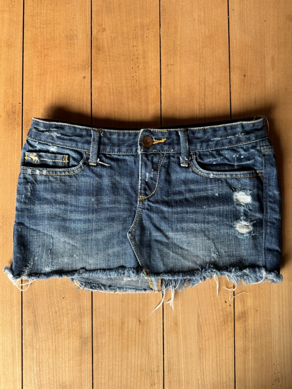 Abercrombie & Fitch Dark Blue Distressed Denim Mini Skirt